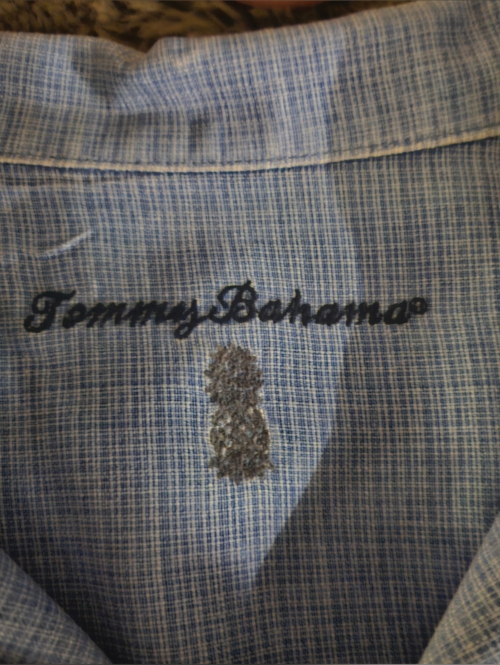 Tommy Bahama Blue and White Check Collar Shirt